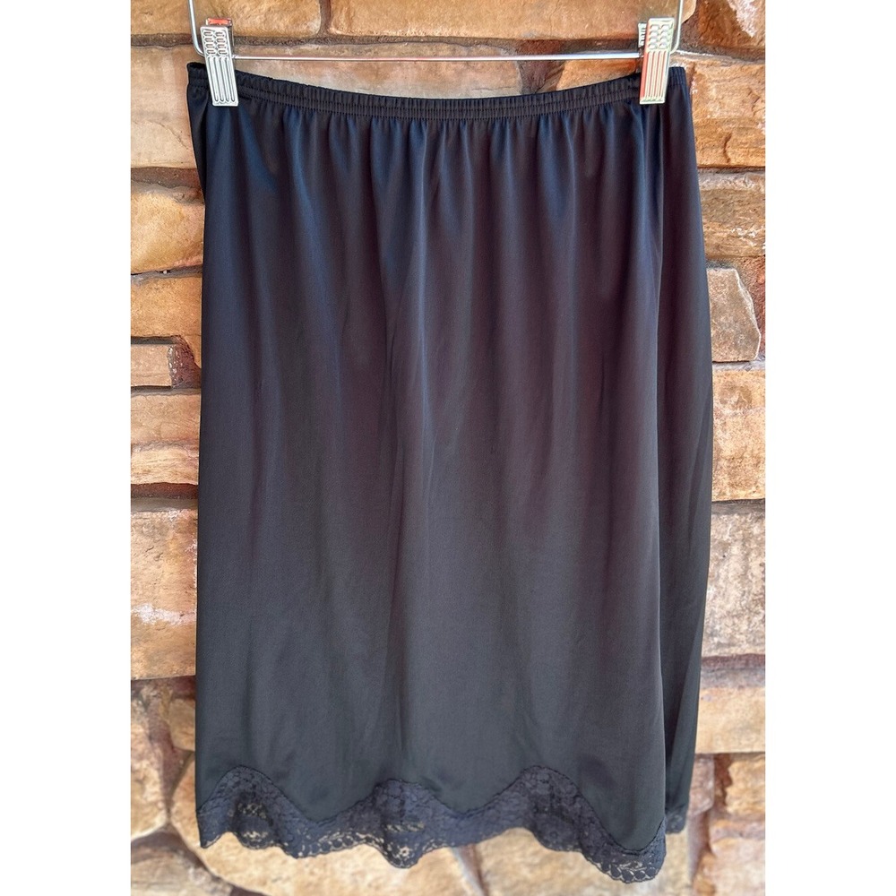 Vintage JC Penny Half Slip Skirt Size Large L Black Lace Trim Excellent